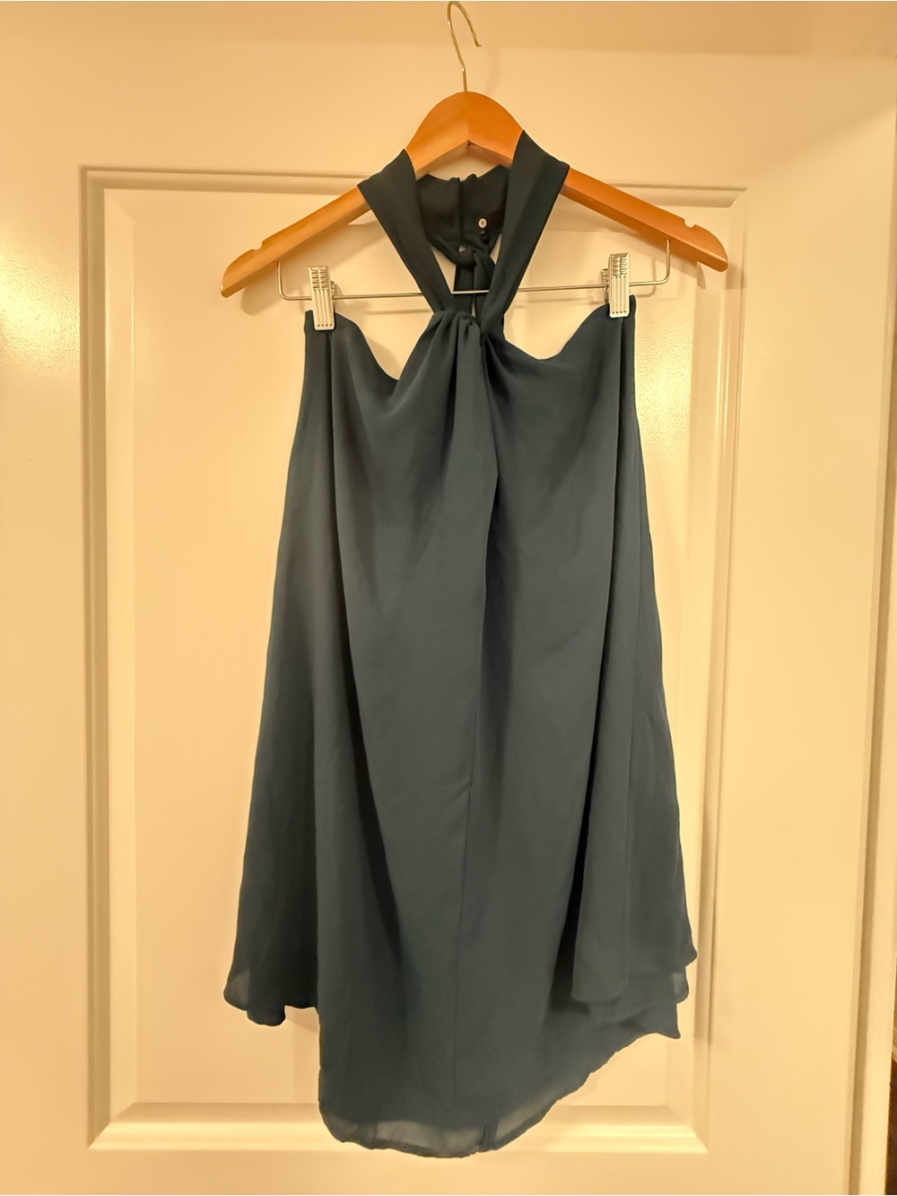 One-Shoulder Halter Midi Dress in Slate Teal